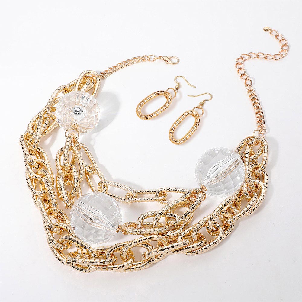 Chunky Acrylic Ball Textured Chain Layered Statement Necklace