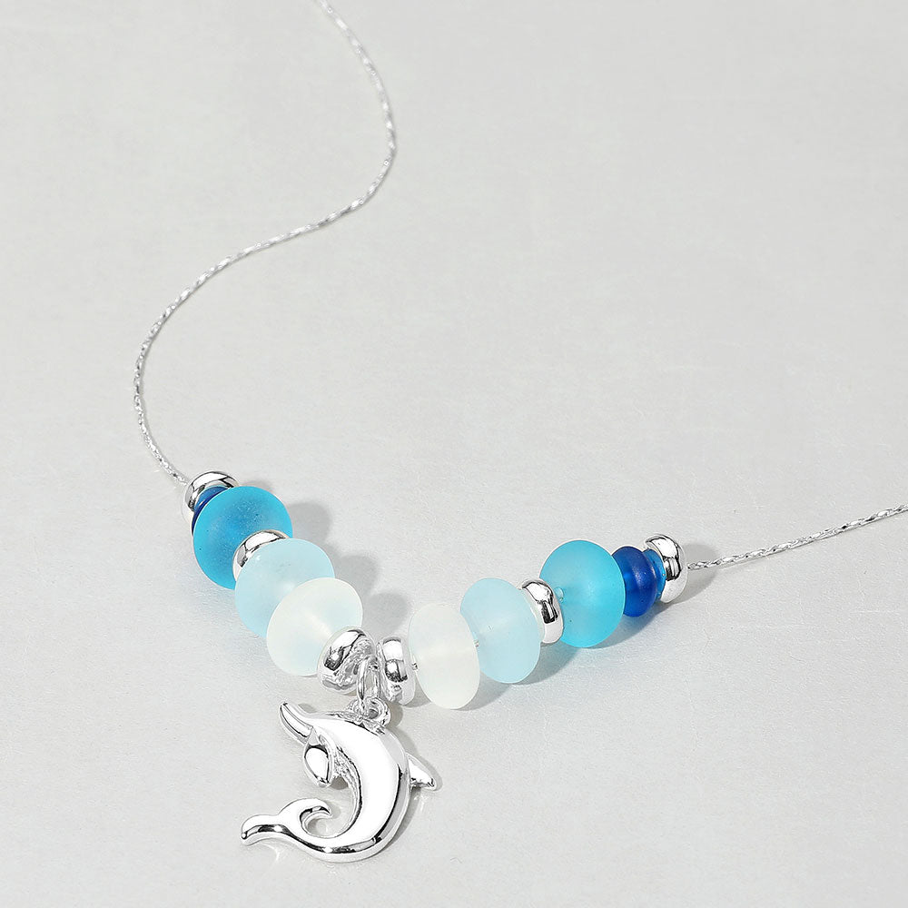 Dolphin Charm Frosted Beaded Necklace