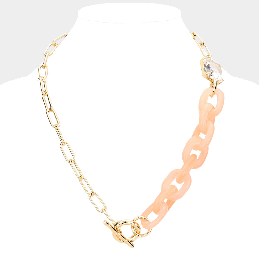 Square Stone Open Oval Resin Link Toggle Necklace