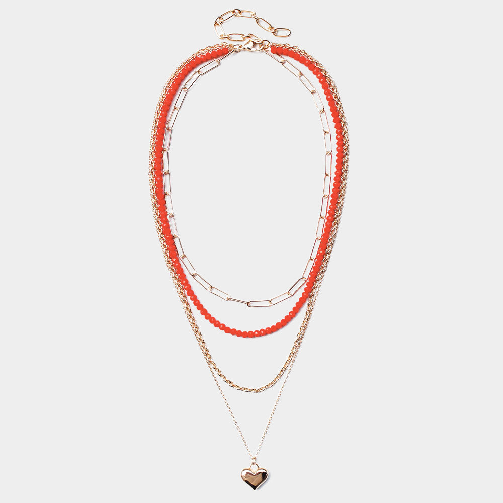Metal Heart Pendant Multi Layered Necklace