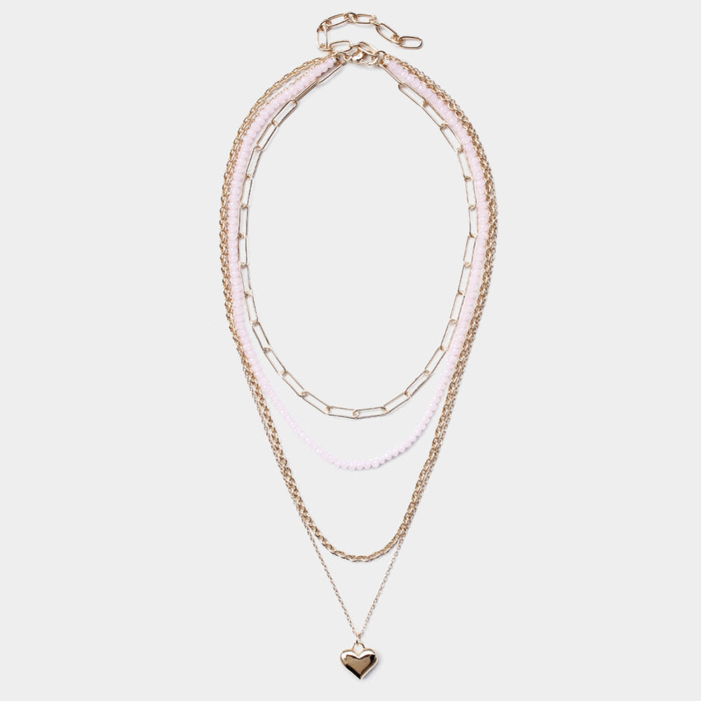 Metal Heart Pendant Multi Layered Necklace