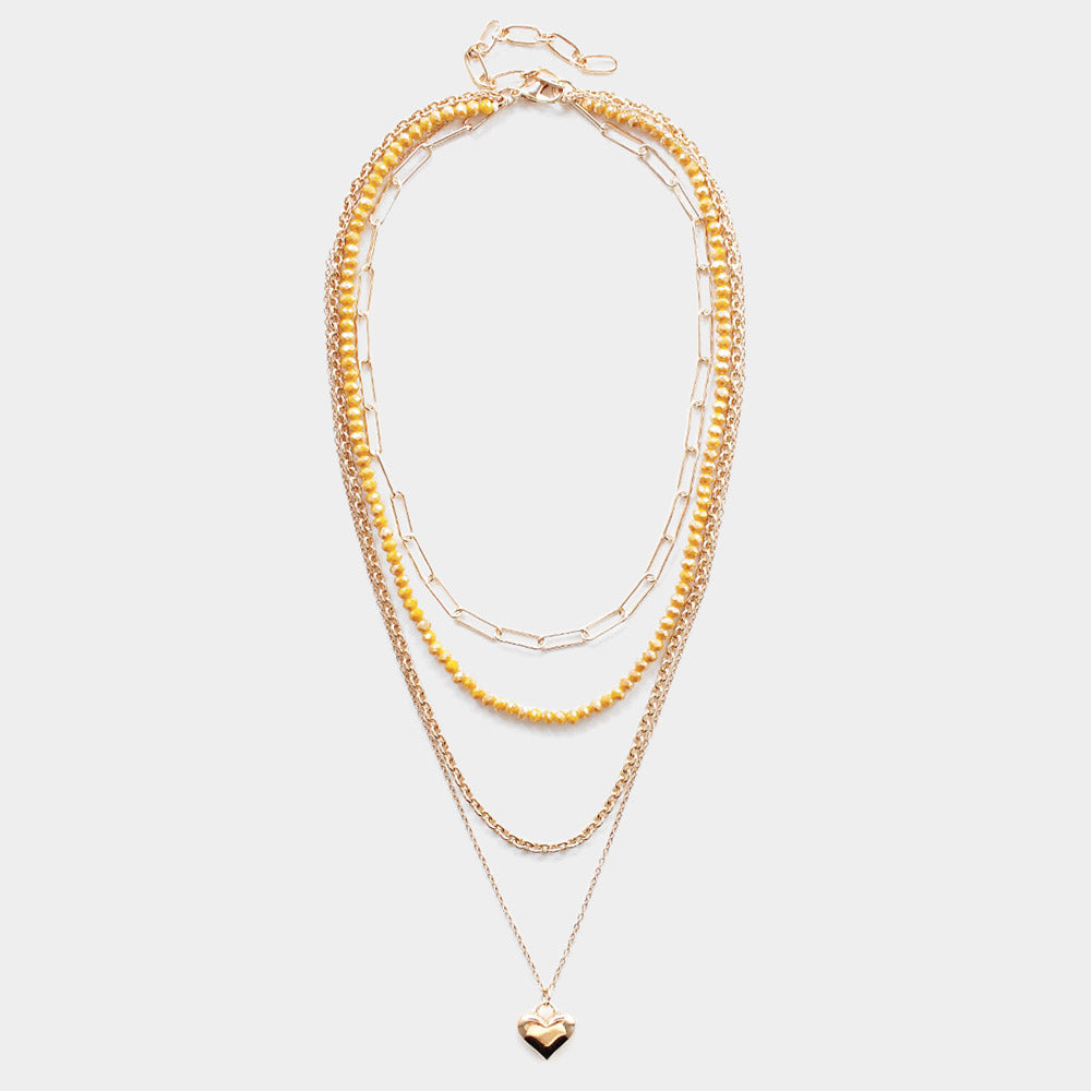 Metal Heart Pendant Multi Layered Necklace