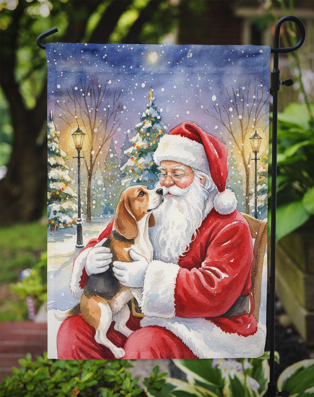Beagle with Santa Claus Garden Flag Mailbox Decorative Yard Banner Outside Patio Artwork for Flower Beds, Garden Size, Multicolor