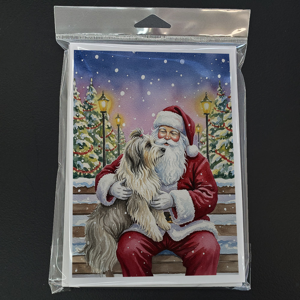 Bearded Collie with Santa Claus Greeting Cards Pack of 8 Blank Cards with Envelopes Whimsical A7 Size 5x7