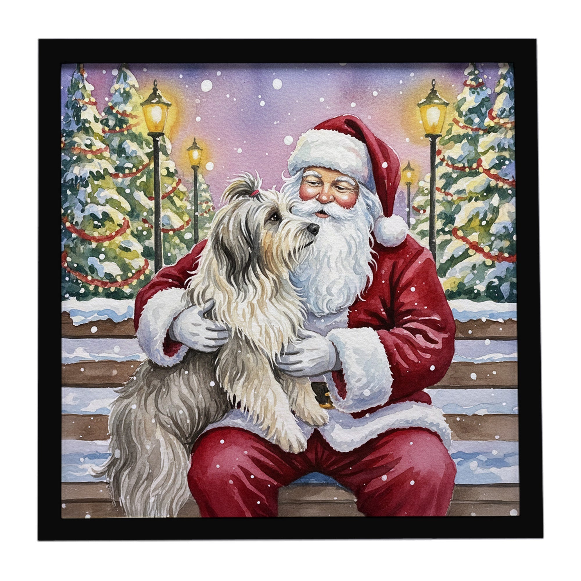 Bearded Collie with Santa Claus Framed Metal Print Bathroom, Kitchen, Office, Home Decor Wall Art Ready to Hang, Square, 8X8
