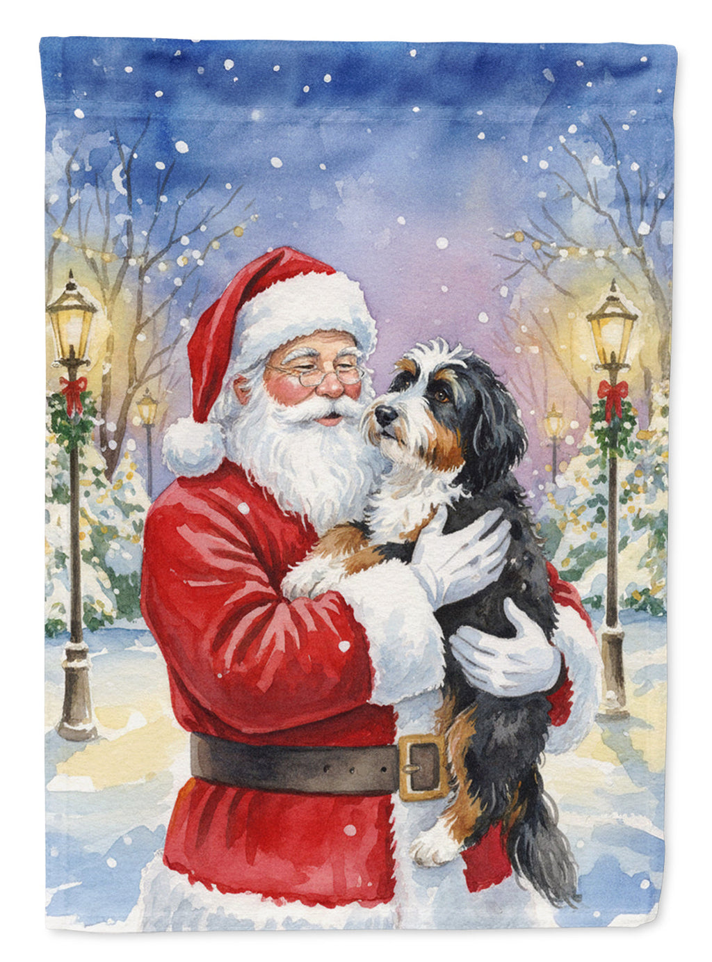 Bernedoodle with Santa Claus Garden Flag Mailbox Decorative Yard Banner Outside Patio Artwork for Flower Beds, Garden Size, Multicolor