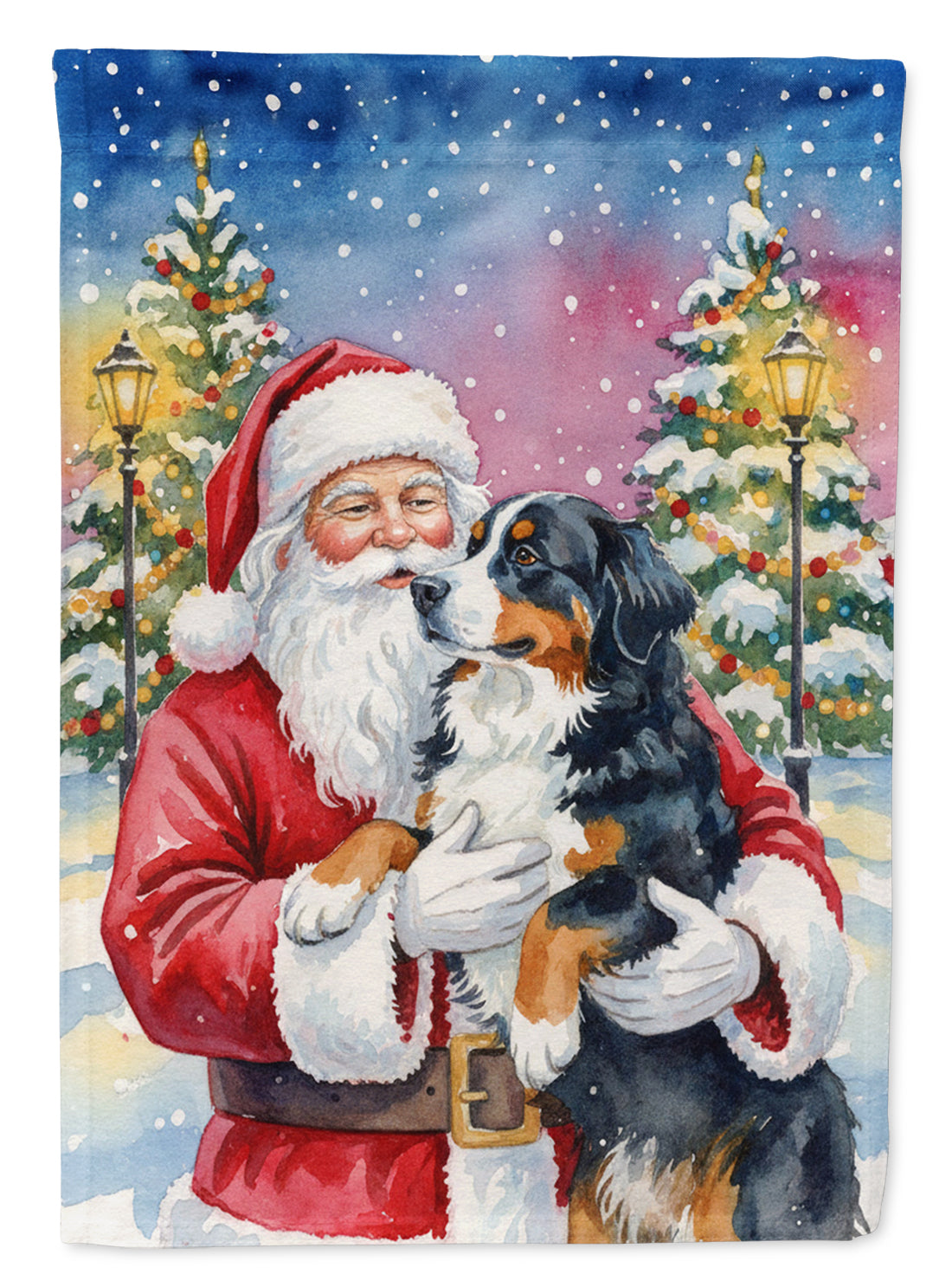 Bernese Mountain Dog with Santa Claus Garden Flag Mailbox Decorative Yard Banner Outside Patio Artwork for Flower Beds, Garden Size, Multicolor