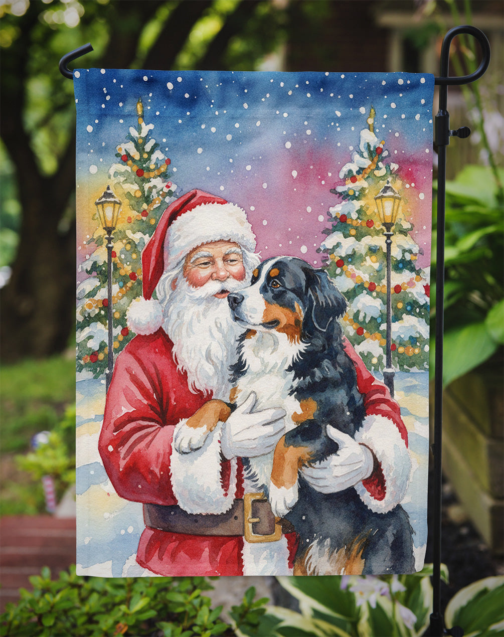 Bernese Mountain Dog with Santa Claus Garden Flag Mailbox Decorative Yard Banner Outside Patio Artwork for Flower Beds, Garden Size, Multicolor