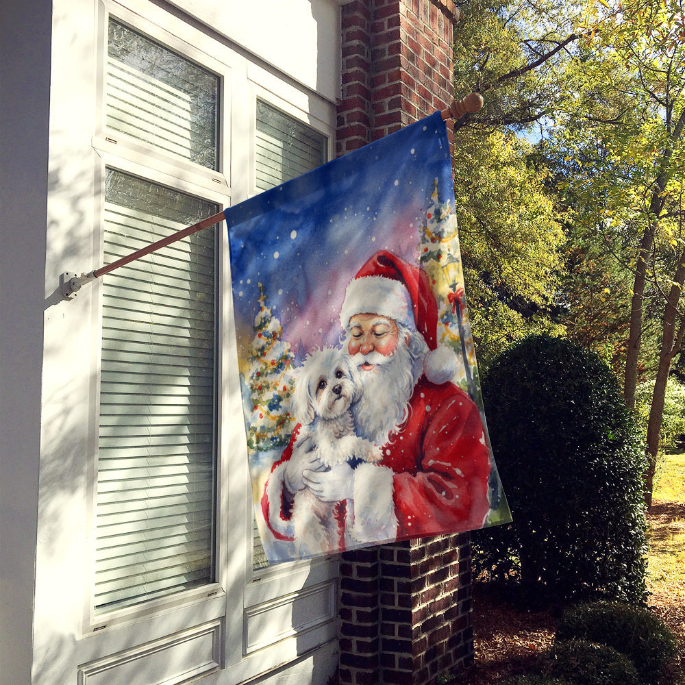 Bichon Frise with Santa Claus House Flag 28x40 Porch Sleeve Pole Decorative Outside Yard Banner Artwork Wall Hanging, Polyester