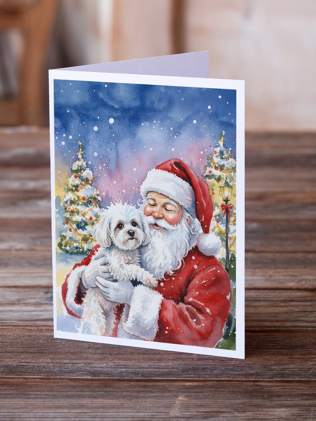Bichon Frise with Santa Claus Greeting Cards Pack of 8 Blank Cards with Envelopes Whimsical A7 Size 5x7