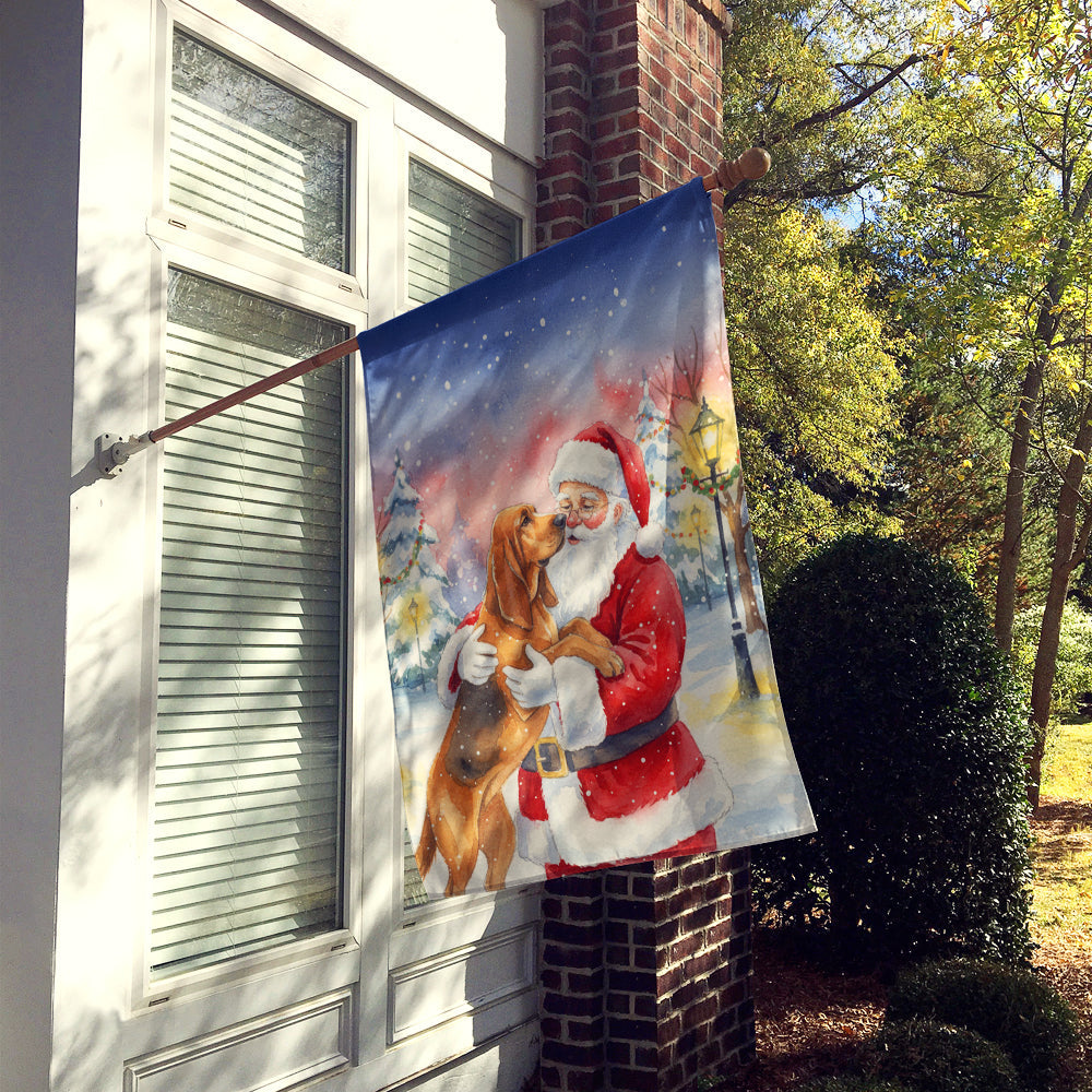 Bloodhound with Santa Claus House Flag 28x40 Porch Sleeve Pole Decorative Outside Yard Banner Artwork Wall Hanging, Polyester