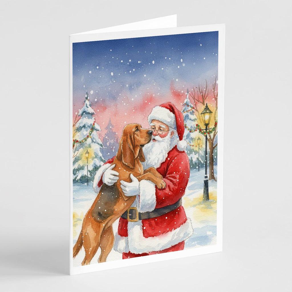 Bloodhound with Santa Claus Greeting Cards Pack of 8 Blank Cards with Envelopes Whimsical A7 Size 5x7