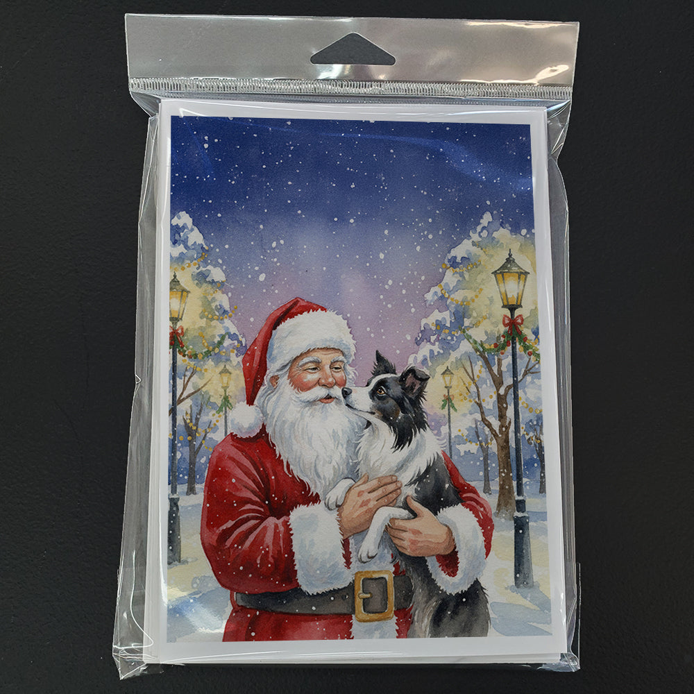 Border Collie with Santa Claus Greeting Cards Pack of 8 Blank Cards with Envelopes Whimsical A7 Size 5x7