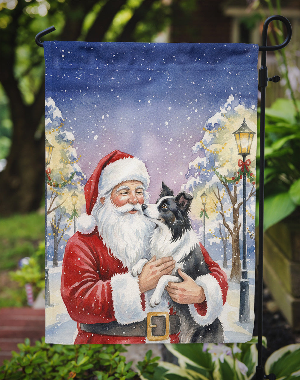 Border Collie with Santa Claus Garden Flag Mailbox Decorative Yard Banner Outside Patio Artwork for Flower Beds, Garden Size, Multicolor