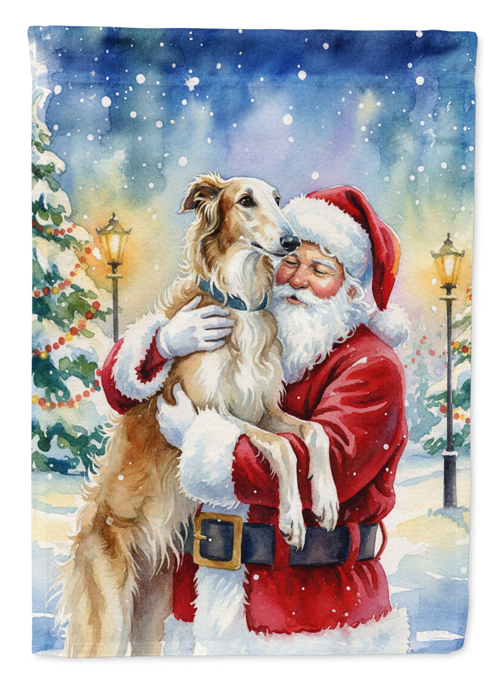 Borzoi/ with Santa Claus House Flag 28x40 Porch Sleeve Pole Decorative Outside Yard Banner Artwork Wall Hanging, Polyester