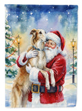 Borzoi/ with Santa Claus House Flag 28x40 Porch Sleeve Pole Decorative Outside Yard Banner Artwork Wall Hanging, Polyester