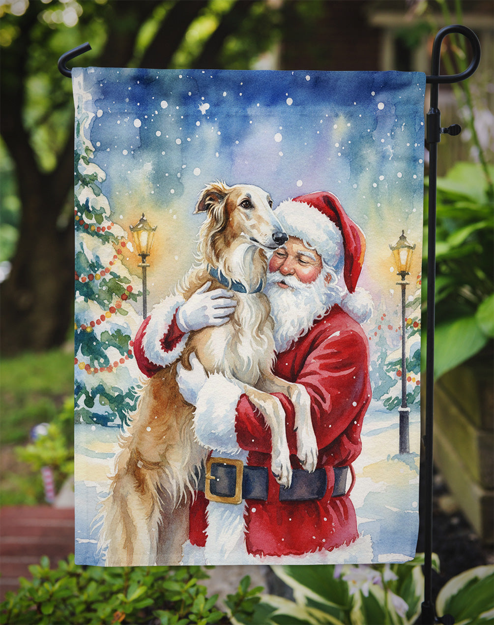 Borzoi/ with Santa Claus Garden Flag Mailbox Decorative Yard Banner Outside Patio Artwork for Flower Beds, Garden Size, Multicolor