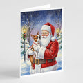 Red Boston Terrier with Santa Claus Greeting Cards Pack of 8 Blank Cards with Envelopes Whimsical A7 Size 5x7