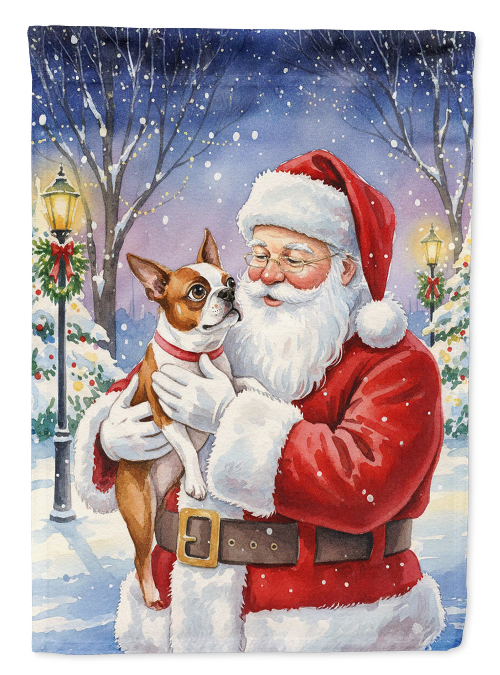 Red Boston Terrier with Santa Claus Garden Flag Mailbox Decorative Yard Banner Outside Patio Artwork for Flower Beds, Garden Size, Multicolor