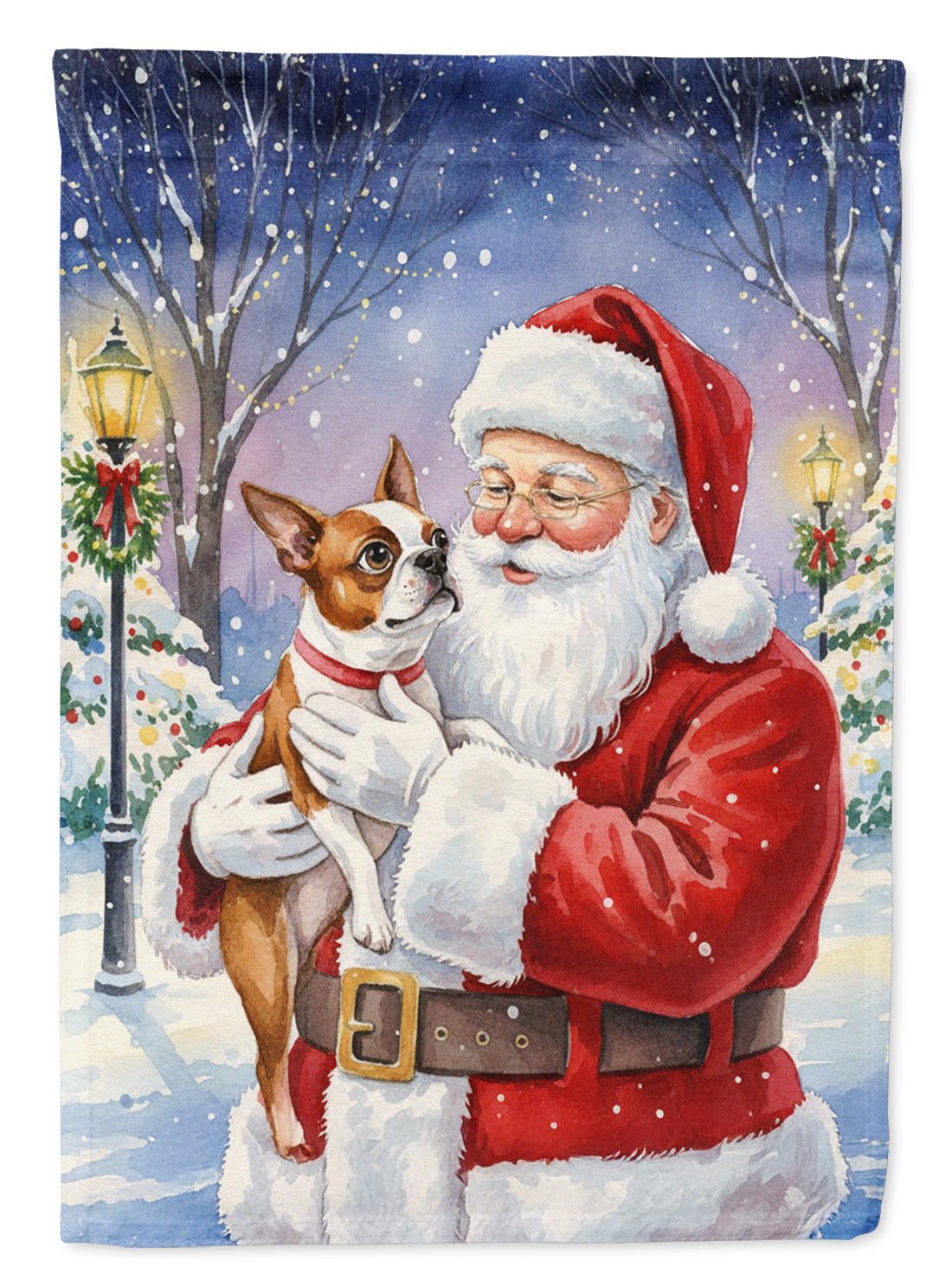 Red Boston Terrier with Santa Claus Garden Flag Mailbox Decorative Yard Banner Outside Patio Artwork for Flower Beds, Garden Size, Multicolor