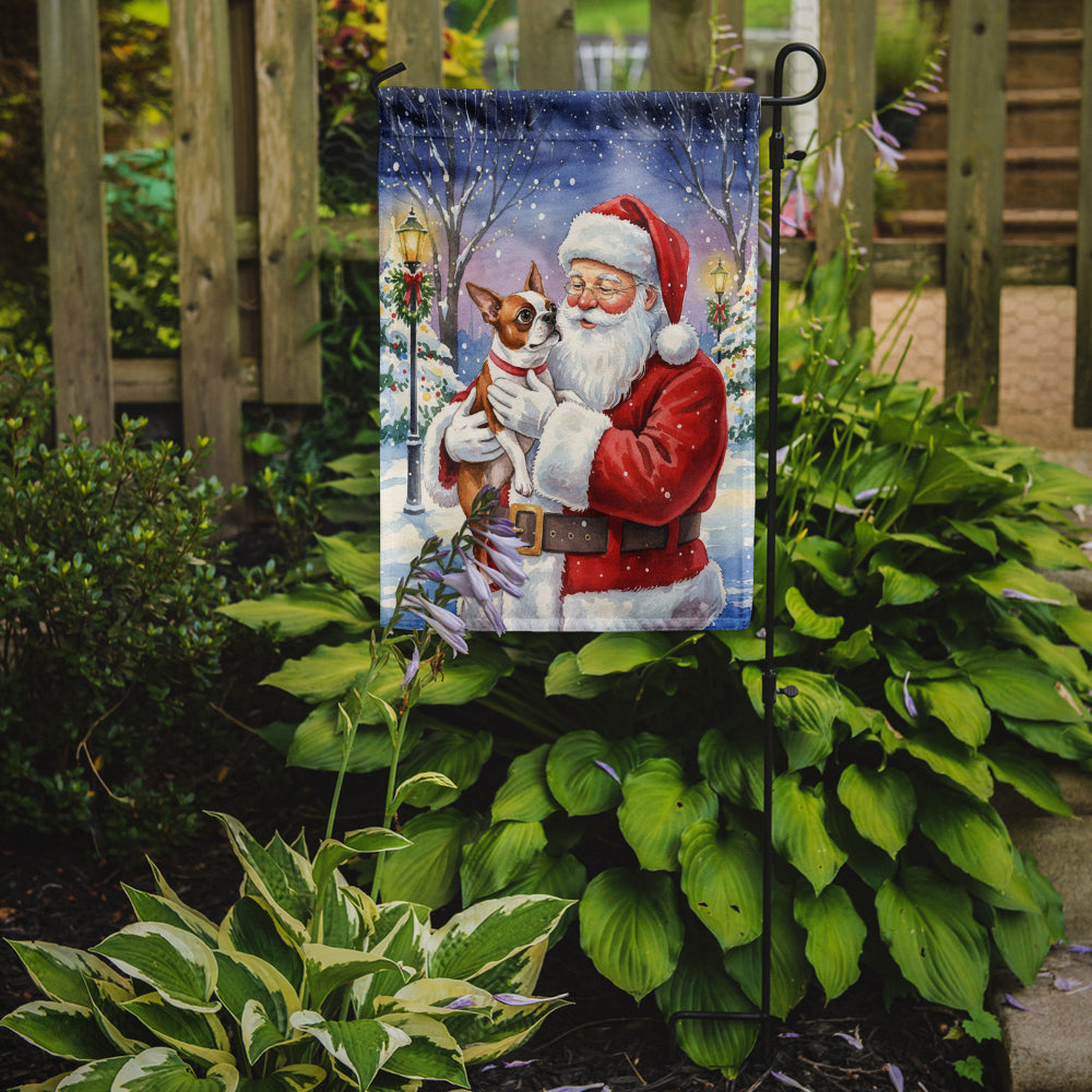 Red Boston Terrier with Santa Claus Garden Flag Mailbox Decorative Yard Banner Outside Patio Artwork for Flower Beds, Garden Size, Multicolor