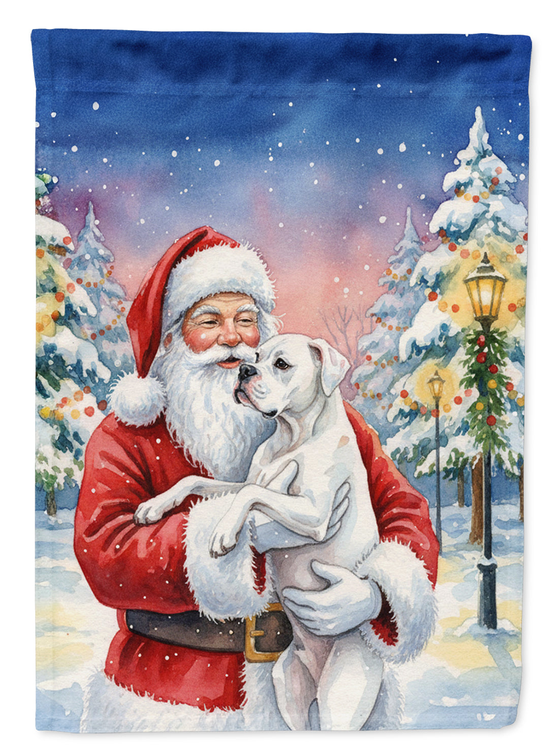 White Boxer with Santa Claus Garden Flag Mailbox Decorative Yard Banner Outside Patio Artwork for Flower Beds, Garden Size, Multicolor