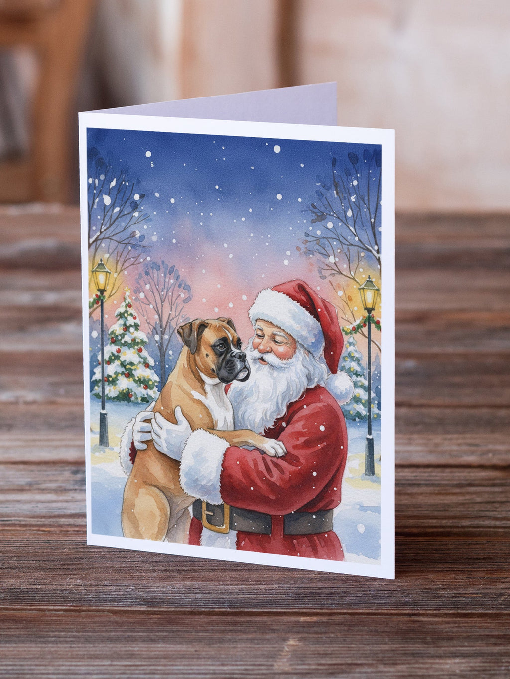 Boxer with Santa Claus Greeting Cards Pack of 8 Blank Cards with Envelopes Whimsical A7 Size 5x7