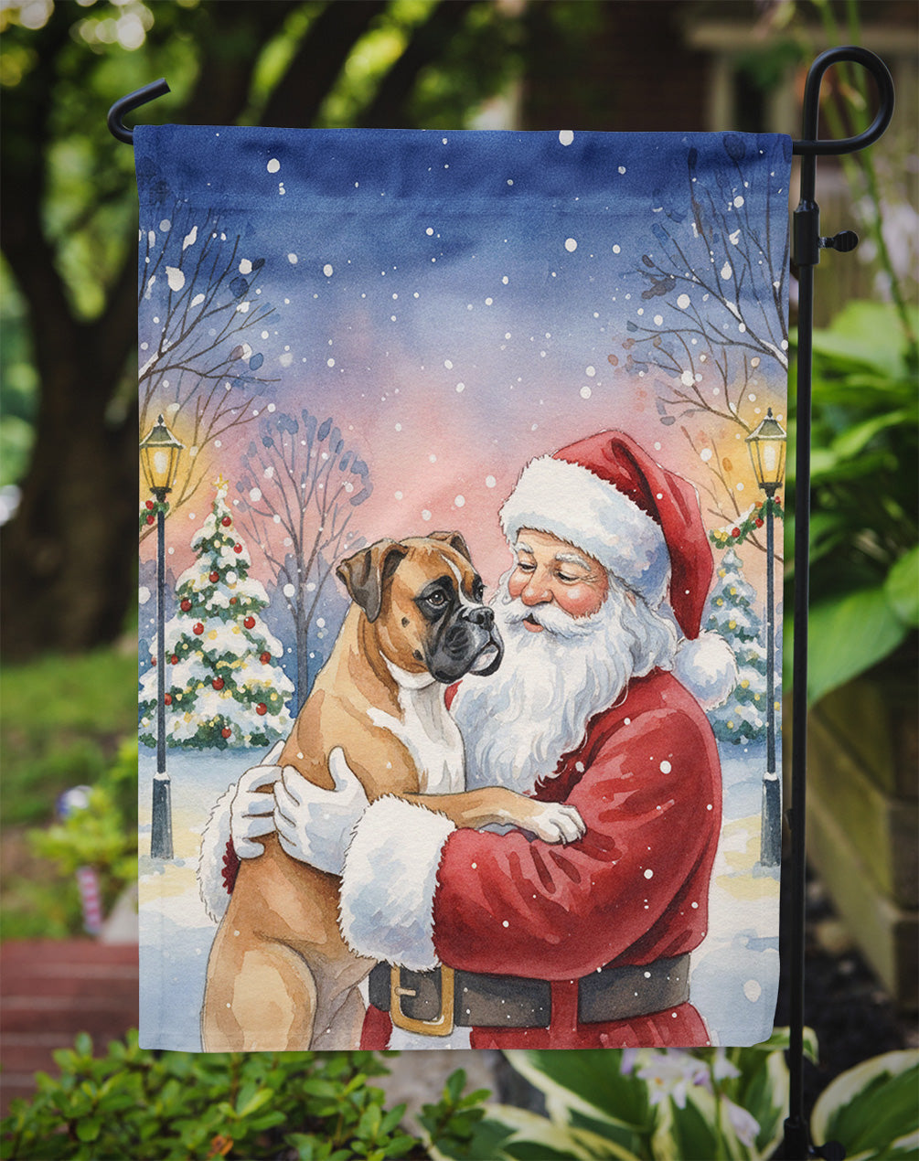 Boxer with Santa Claus Garden Flag Mailbox Decorative Yard Banner Outside Patio Artwork for Flower Beds, Garden Size, Multicolor