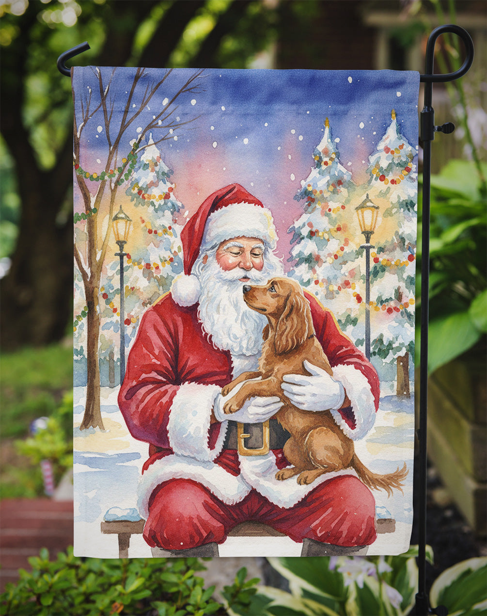 Boykin Spaniel with Santa Claus Garden Flag Mailbox Decorative Yard Banner Outside Patio Artwork for Flower Beds, Garden Size, Multicolor