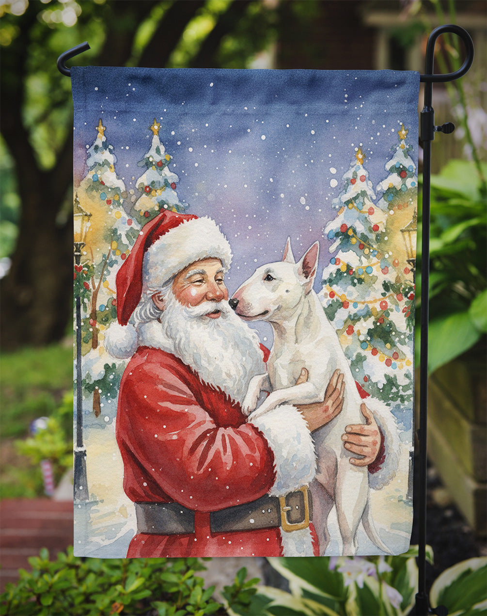 Bull Terrier with Santa Claus Garden Flag Mailbox Decorative Yard Banner Outside Patio Artwork for Flower Beds, Garden Size, Multicolor