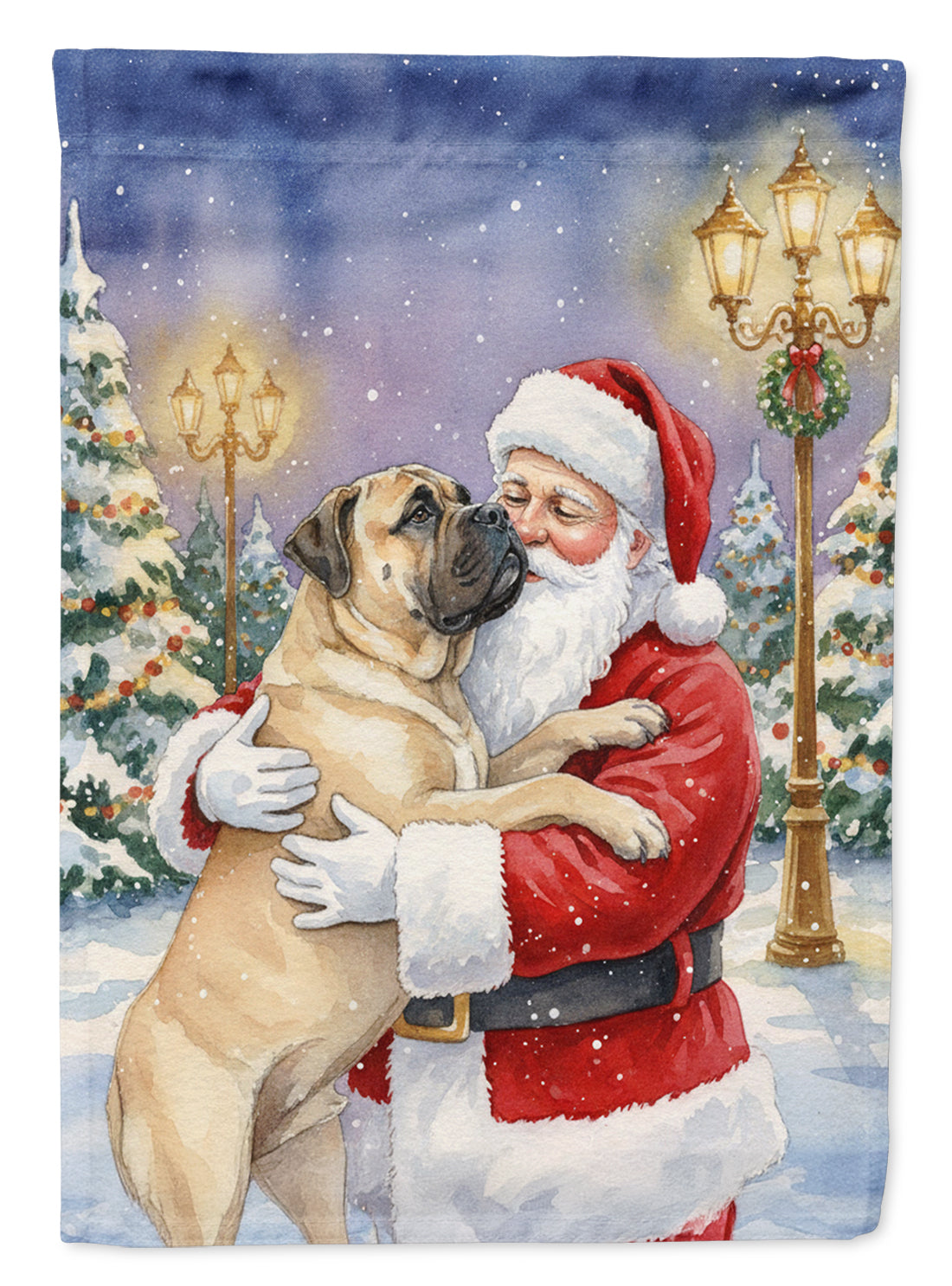 Bullmastiff with Santa Claus House Flag 28x40 Porch Sleeve Pole Decorative Outside Yard Banner Artwork Wall Hanging, Polyester