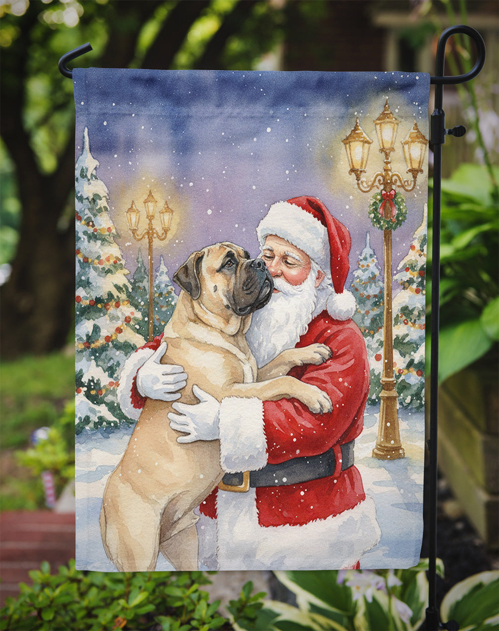 Bullmastiff with Santa Claus Garden Flag Mailbox Decorative Yard Banner Outside Patio Artwork for Flower Beds, Garden Size, Multicolor