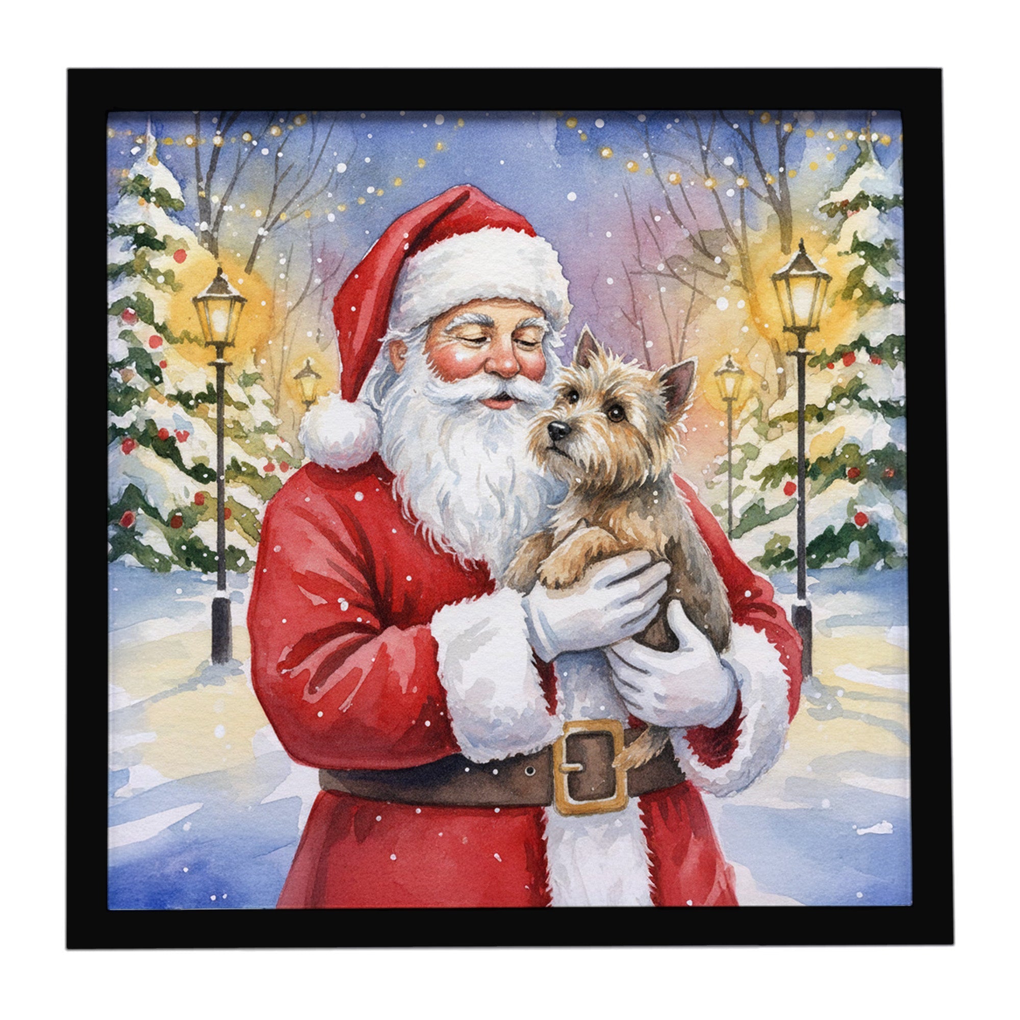 Cairn Terrier with Santa Claus Framed Metal Print Bathroom, Kitchen, Office, Home Decor Wall Art Ready to Hang, Square, 8X8