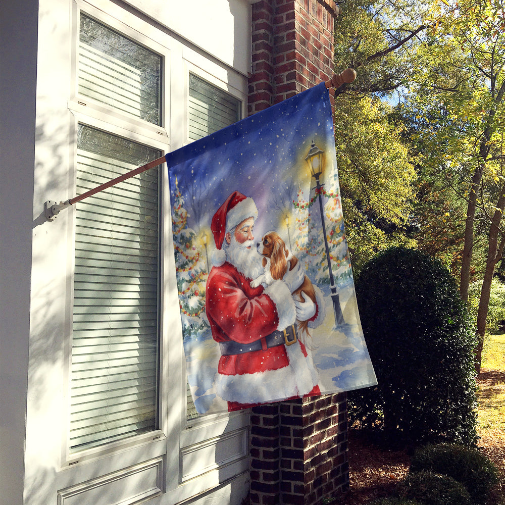 Cavalier Spaniel with Santa Claus House Flag 28x40 Porch Sleeve Pole Decorative Outside Yard Banner Artwork Wall Hanging, Polyester