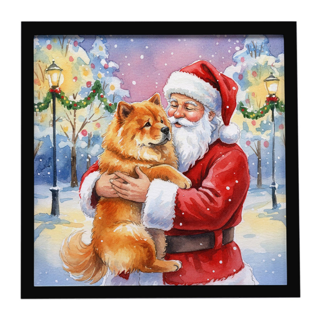 Chow Chow with Santa Claus Framed Metal Print Bathroom, Kitchen, Office, Home Decor Wall Art Ready to Hang, Square, 8X8