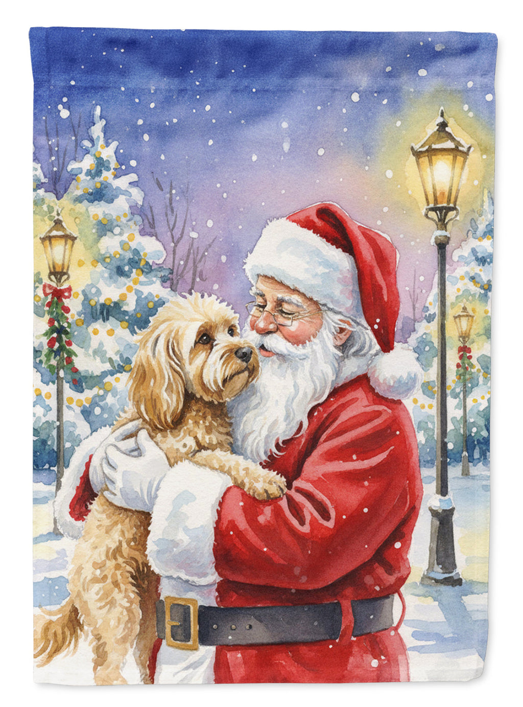 Cockapoo with Santa Claus House Flag 28x40 Porch Sleeve Pole Decorative Outside Yard Banner Artwork Wall Hanging, Polyester