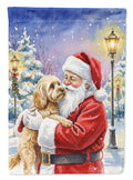 Cockapoo with Santa Claus House Flag 28x40 Porch Sleeve Pole Decorative Outside Yard Banner Artwork Wall Hanging, Polyester