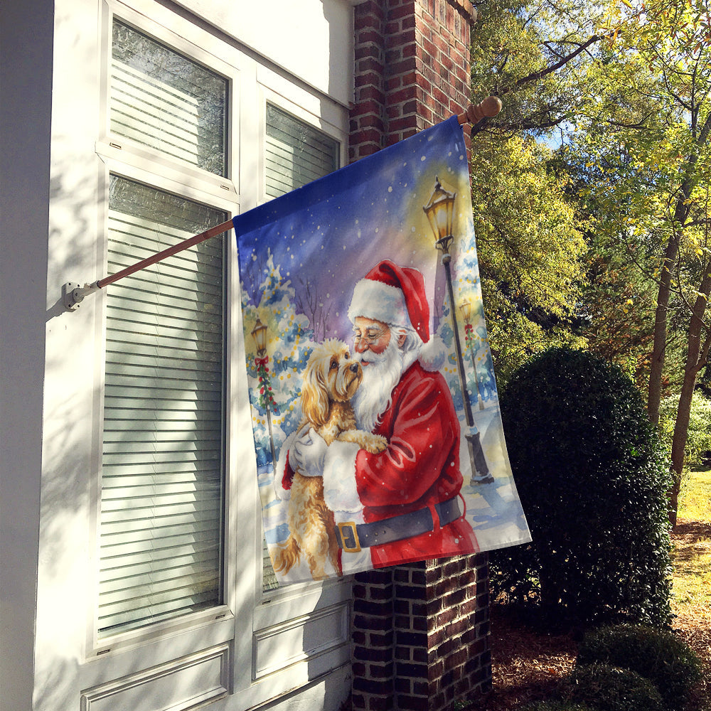 Cockapoo with Santa Claus House Flag 28x40 Porch Sleeve Pole Decorative Outside Yard Banner Artwork Wall Hanging, Polyester
