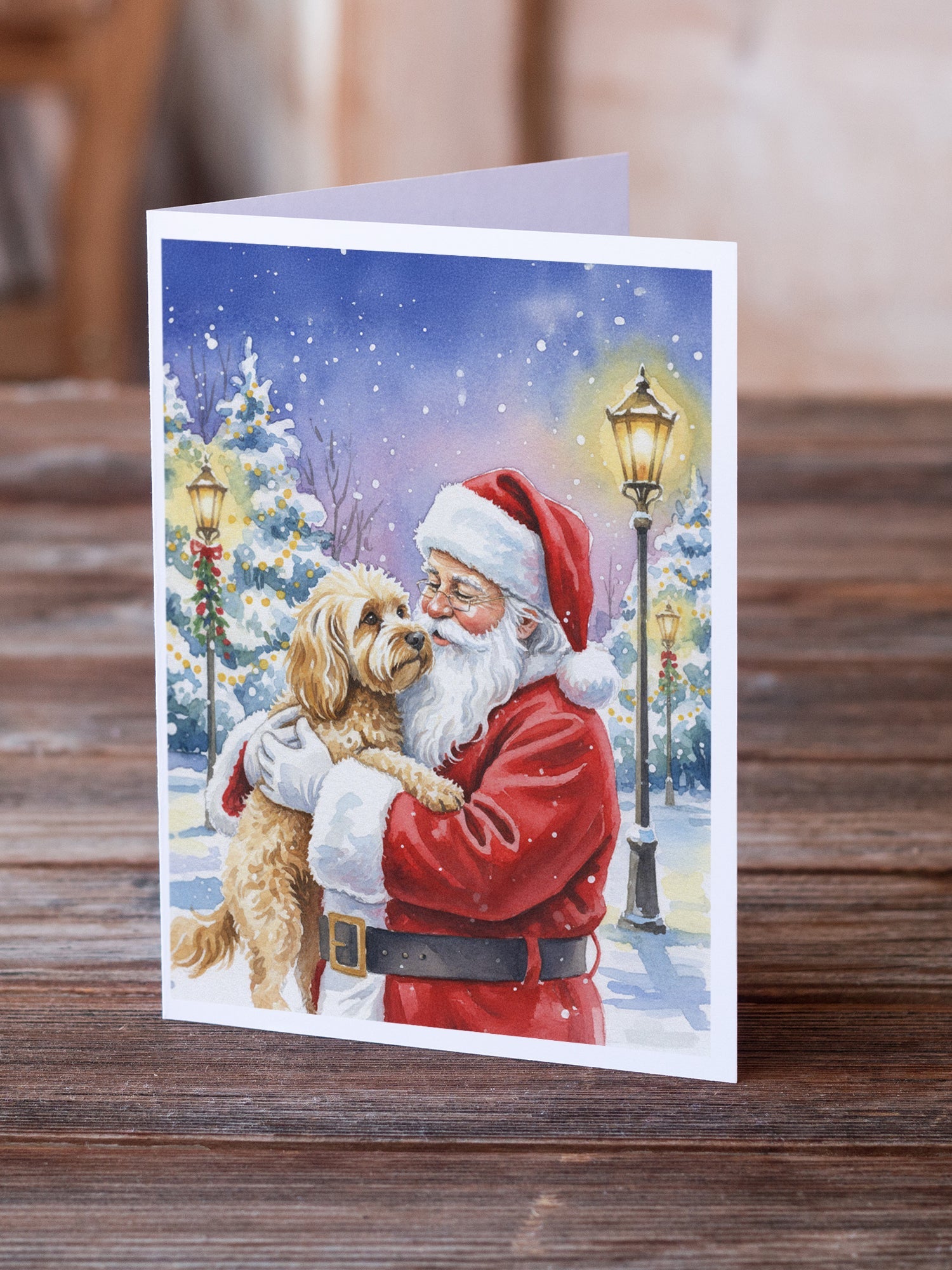Cockapoo with Santa Claus Greeting Cards Pack of 8 Blank Cards with Envelopes Whimsical A7 Size 5x7