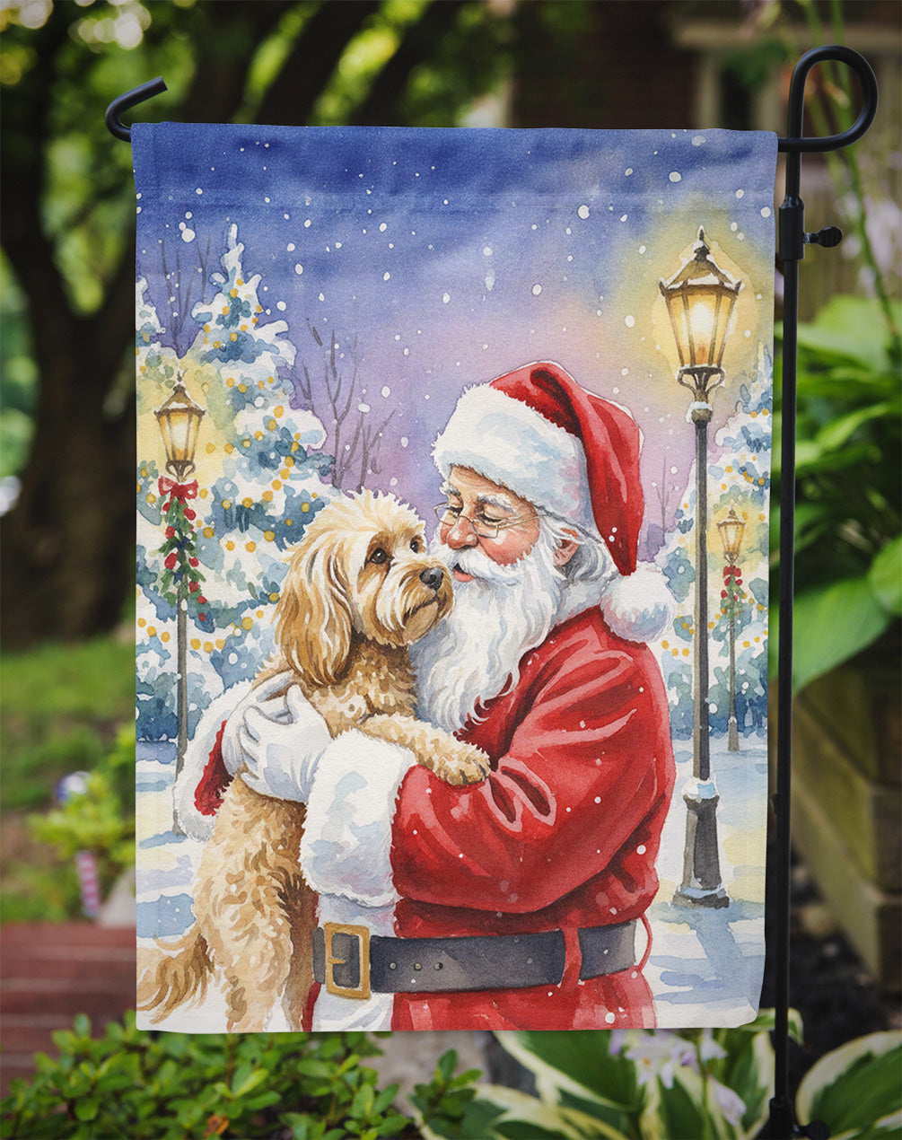 Cockapoo with Santa Claus Garden Flag Mailbox Decorative Yard Banner Outside Patio Artwork for Flower Beds, Garden Size, Multicolor