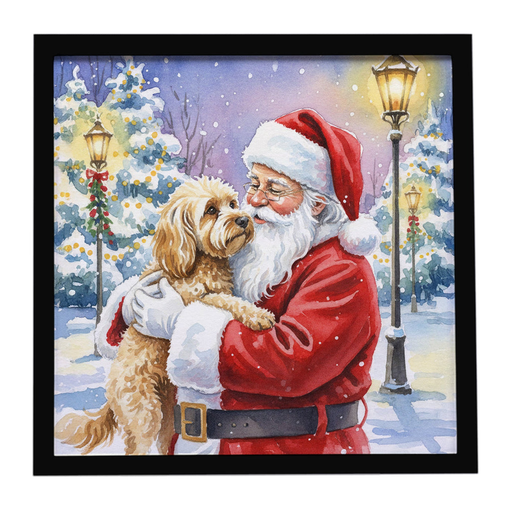 Cockapoo with Santa Claus Framed Metal Print Bathroom, Kitchen, Office, Home Decor Wall Art Ready to Hang, Square, 8X8