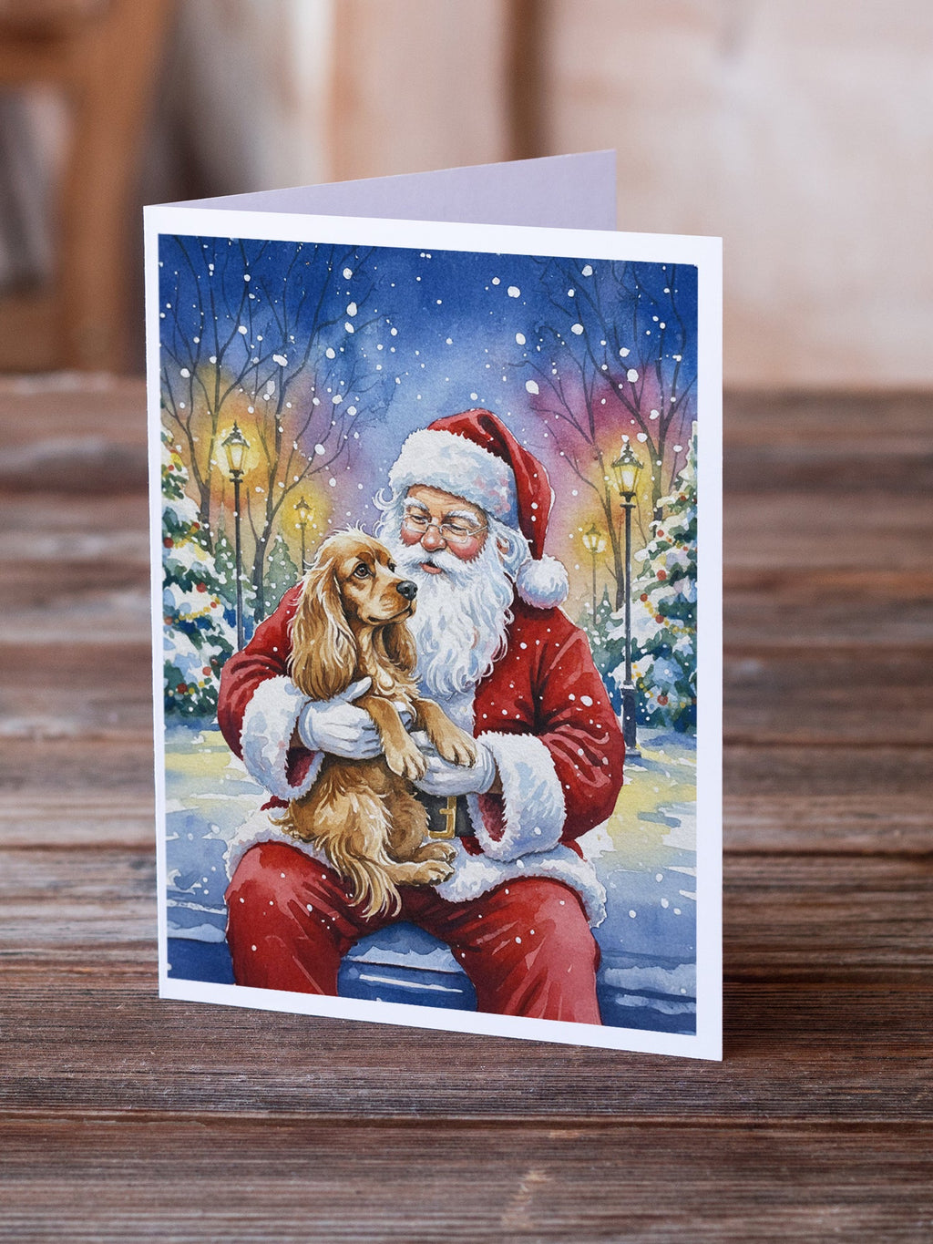 Cocker Spaniel with Santa Claus Greeting Cards Pack of 8 Blank Cards with Envelopes Whimsical A7 Size 5x7