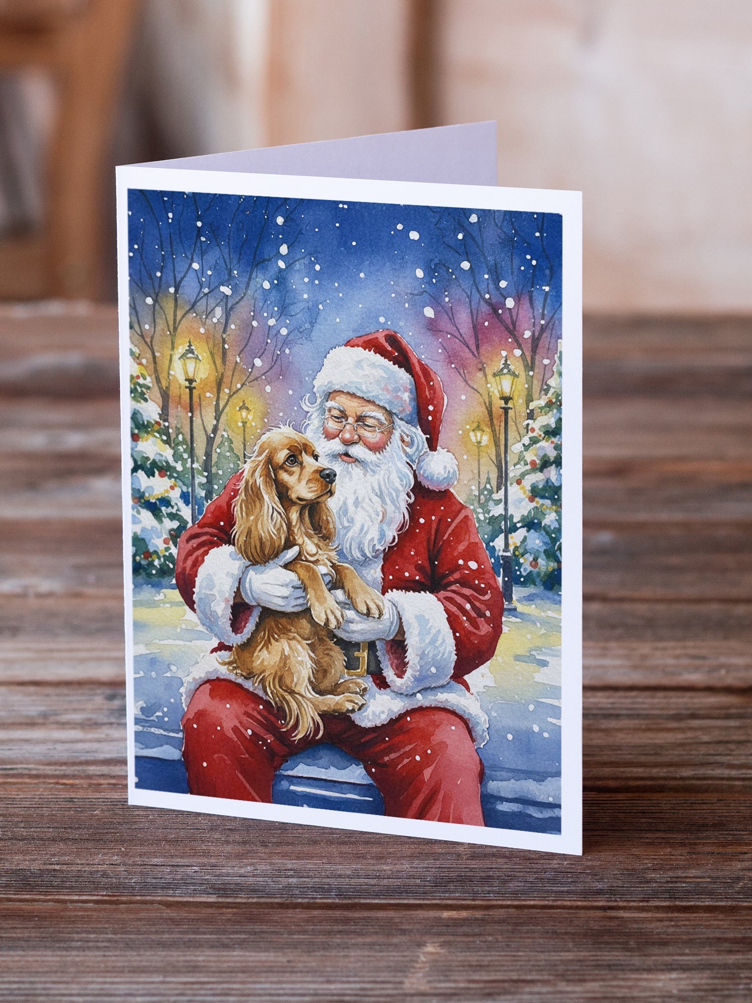 Cocker Spaniel with Santa Claus Greeting Cards Pack of 8 Blank Cards with Envelopes Whimsical A7 Size 5x7