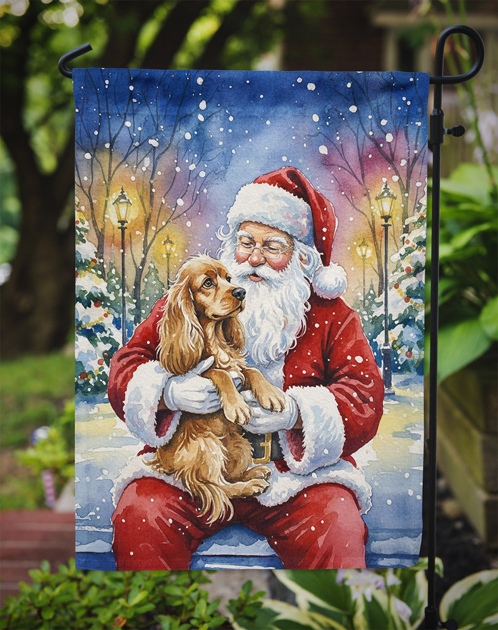 Cocker Spaniel with Santa Claus Garden Flag Mailbox Decorative Yard Banner Outside Patio Artwork for Flower Beds, Garden Size, Multicolor