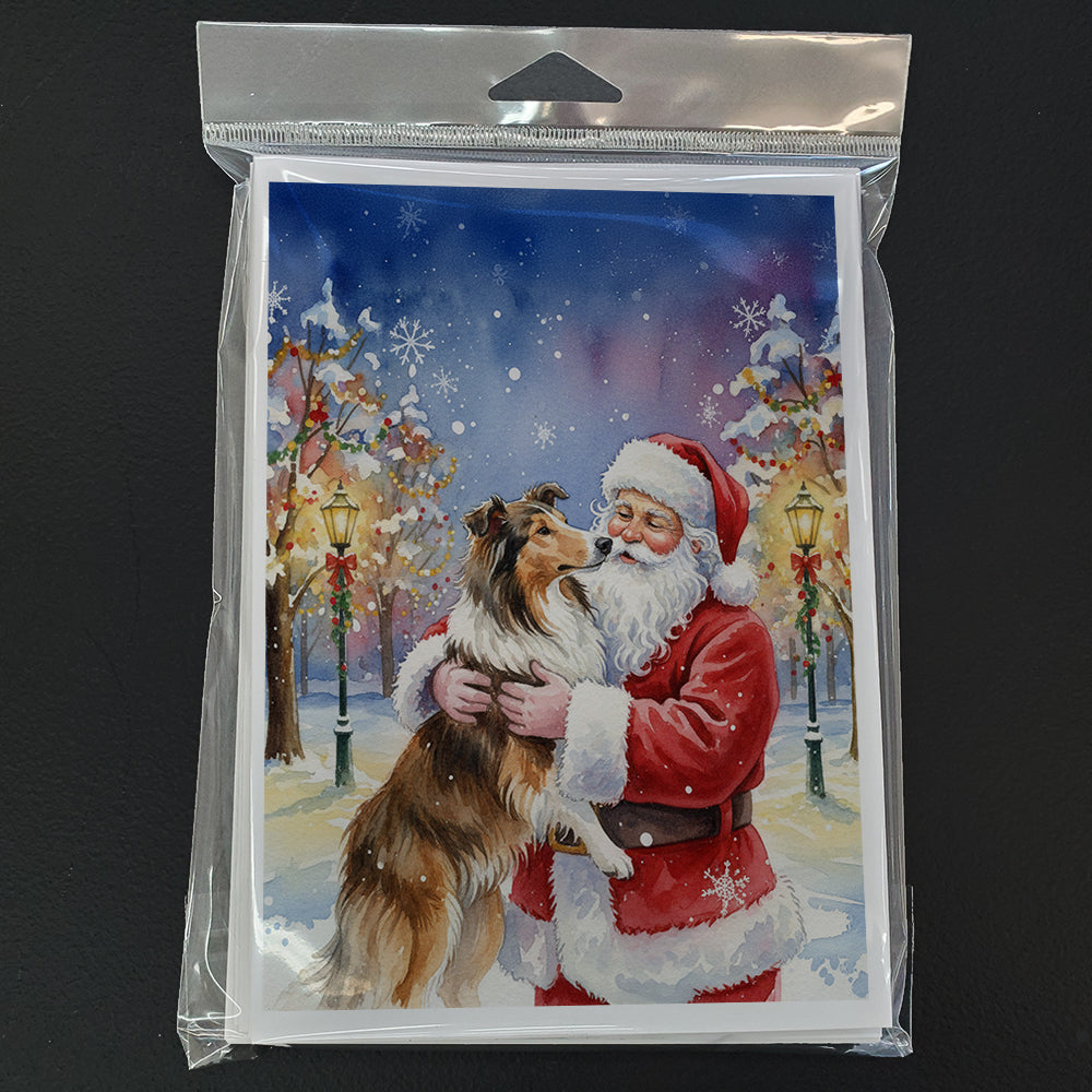 Collie with Santa Claus Greeting Cards Pack of 8 Blank Cards with Envelopes Whimsical A7 Size 5x7