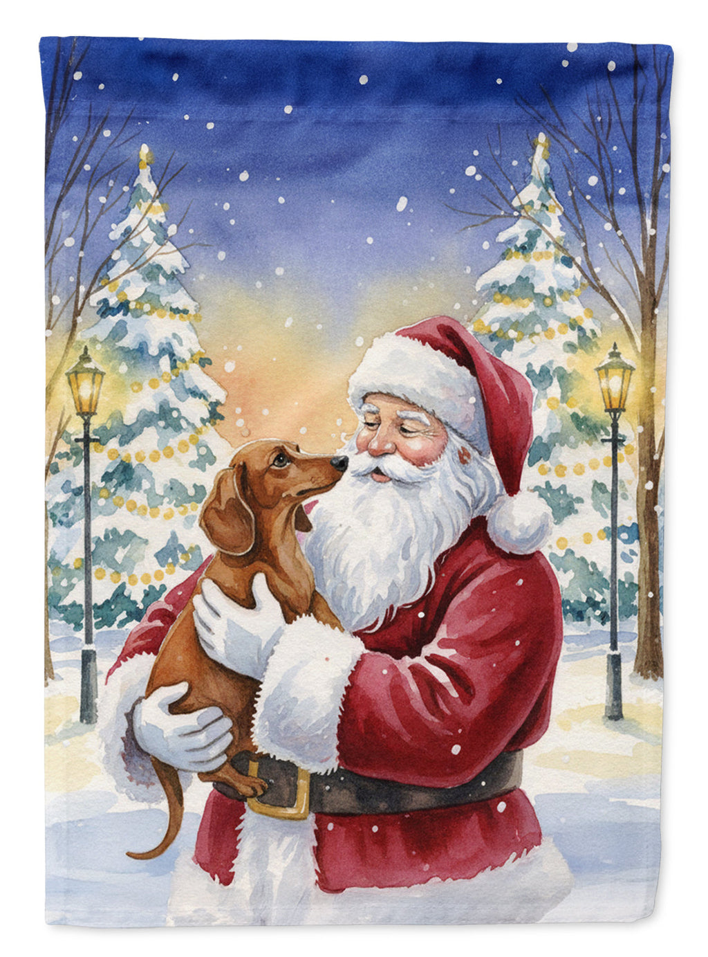 Dachshund with Santa Claus House Flag 28x40 Porch Sleeve Pole Decorative Outside Yard Banner Artwork Wall Hanging, Polyester