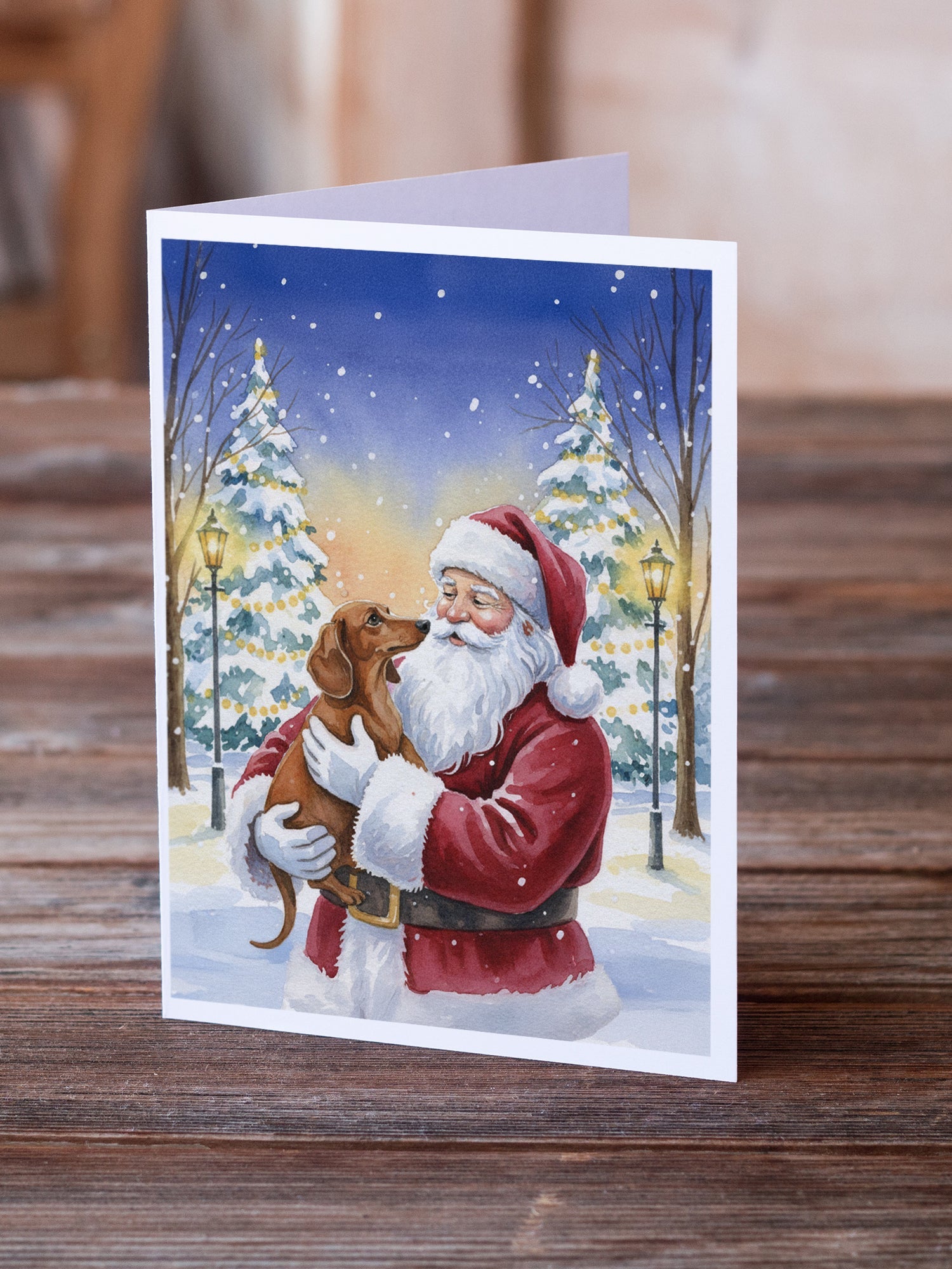 Dachshund with Santa Claus Greeting Cards Pack of 8 Blank Cards with Envelopes Whimsical A7 Size 5x7