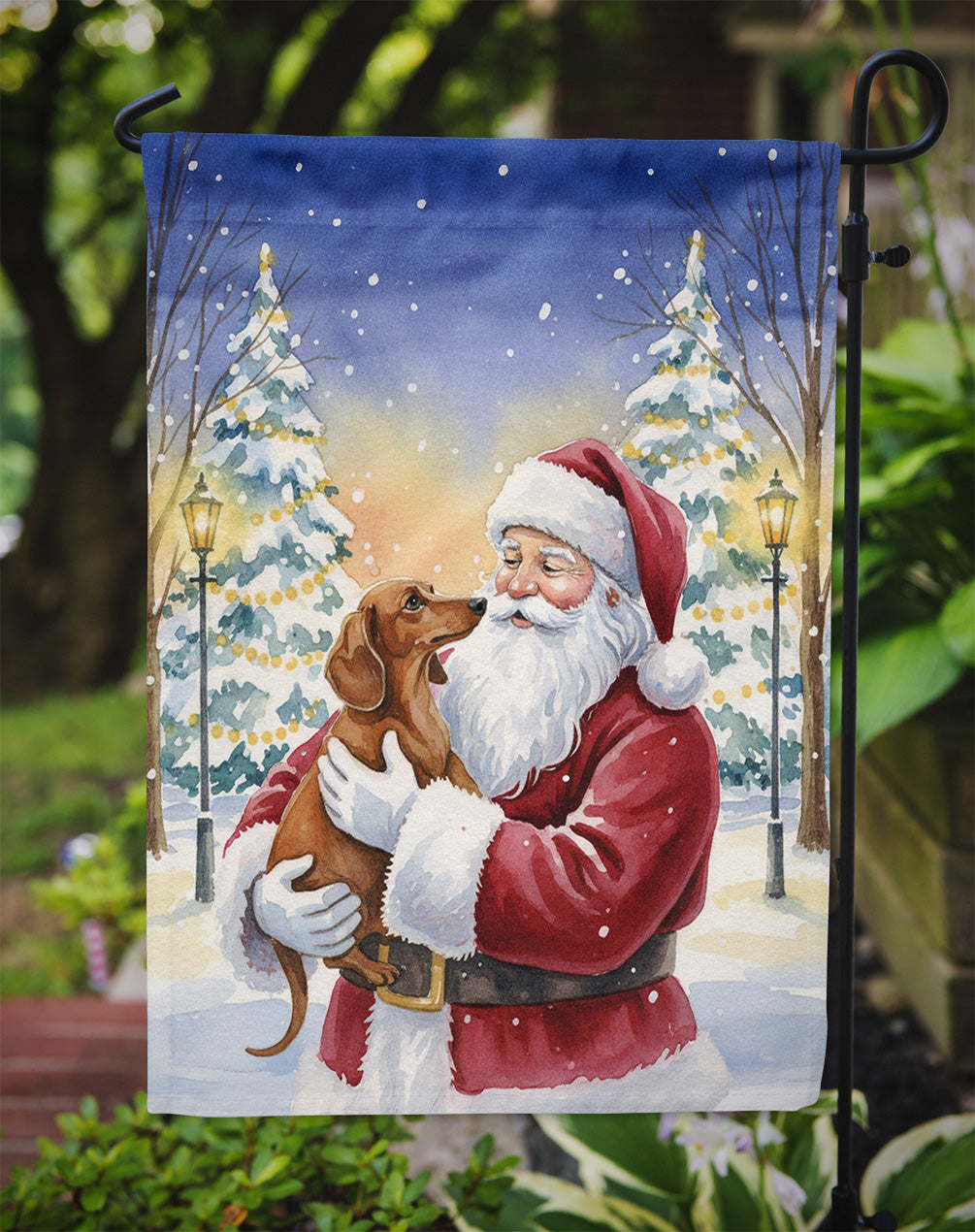Dachshund with Santa Claus Garden Flag Mailbox Decorative Yard Banner Outside Patio Artwork for Flower Beds, Garden Size, Multicolor