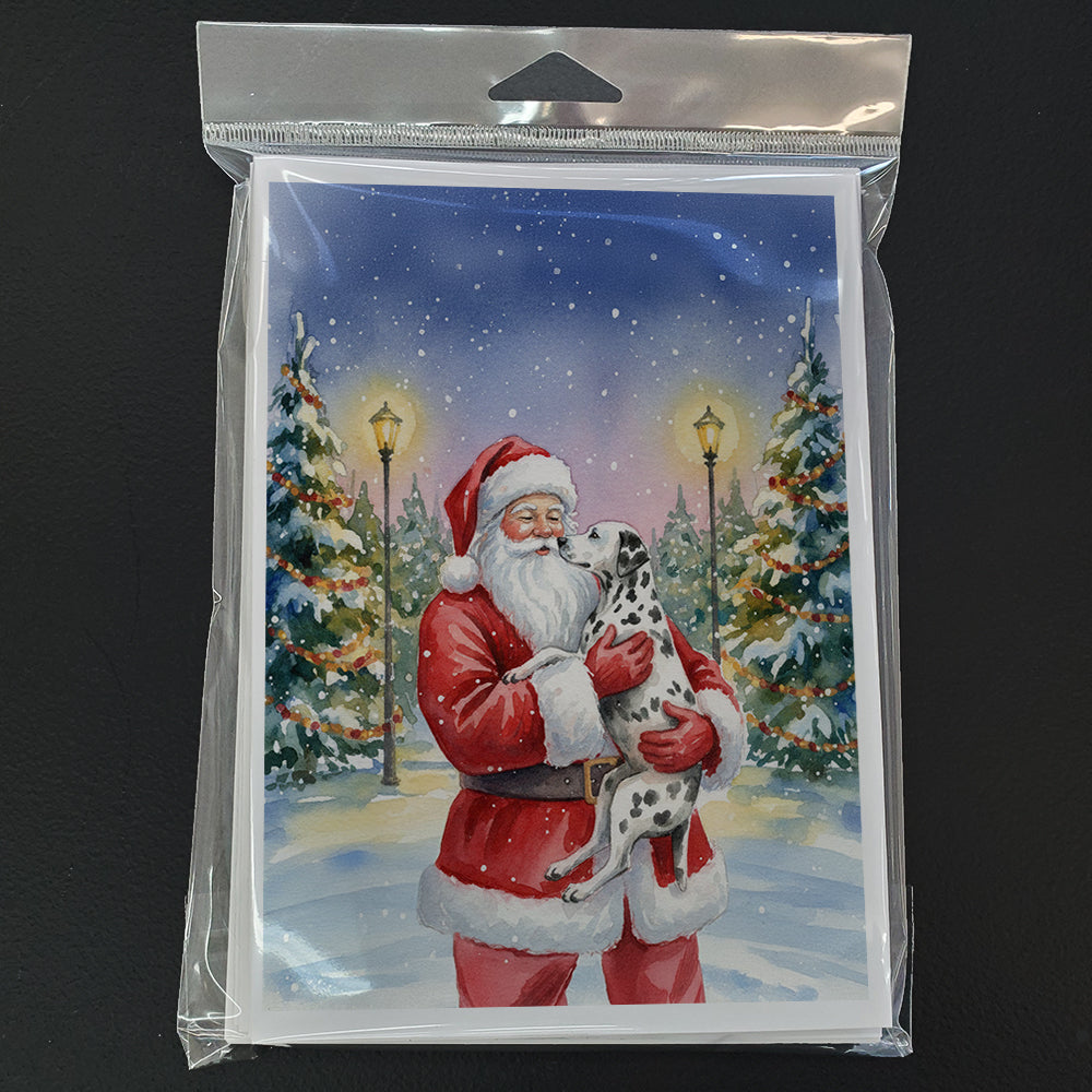 Dalmatian with Santa Claus Greeting Cards Pack of 8 Blank Cards with Envelopes Whimsical A7 Size 5x7