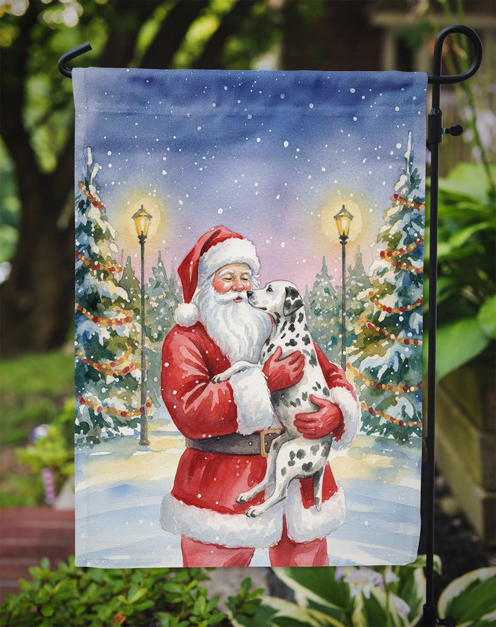 Dalmatian with Santa Claus Garden Flag Mailbox Decorative Yard Banner Outside Patio Artwork for Flower Beds, Garden Size, Multicolor